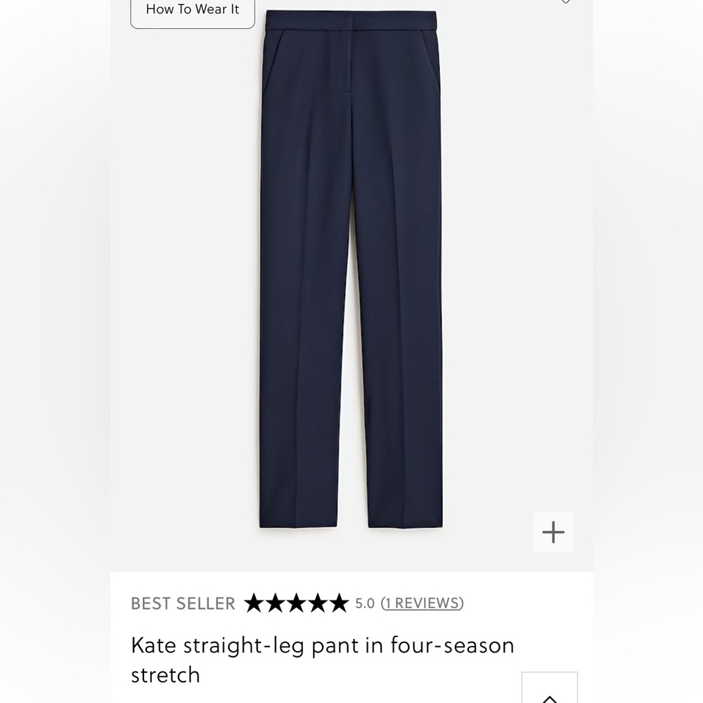 J.crew Kate straight leg pants in four season stretch size 0 NWT Navy